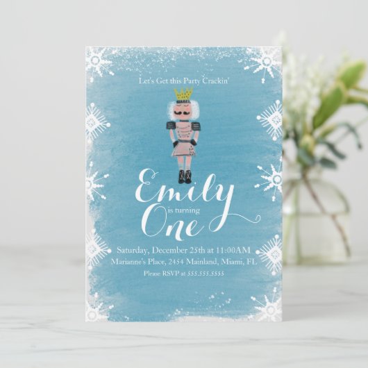 Eerste geboorte Nutkraker Snowflakes Waterverf Kaart (Staand voorkant)