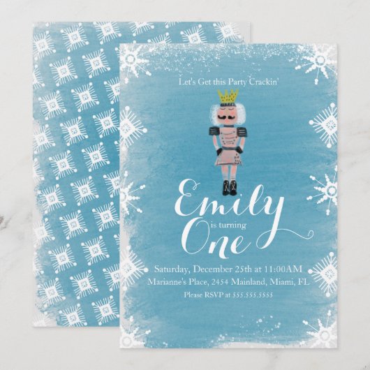 Eerste geboorte Nutkraker Snowflakes Waterverf Kaart (Voorkant / Achterkant)