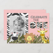 Eerste geboorte Oerwoud Dierroze Foto uitnodiging (Voorkant / Achterkant)