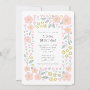 Eerste geboorte van Girly Flowers Pink and Gold Pa Kaart