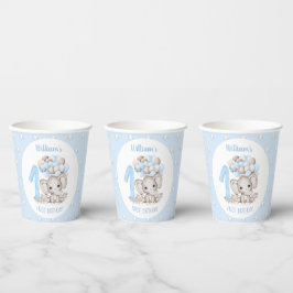 Eerste geboortecups met Cute Elephant Blue Papieren Bekers