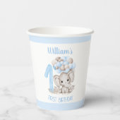Eerste geboortecups met Cute Elephant Blue Papieren Bekers (Achterkant)