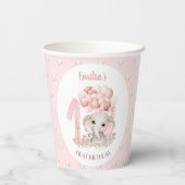 Eerste geboortecups met Cute Elephant Pink Papieren Bekers (Achterkant)