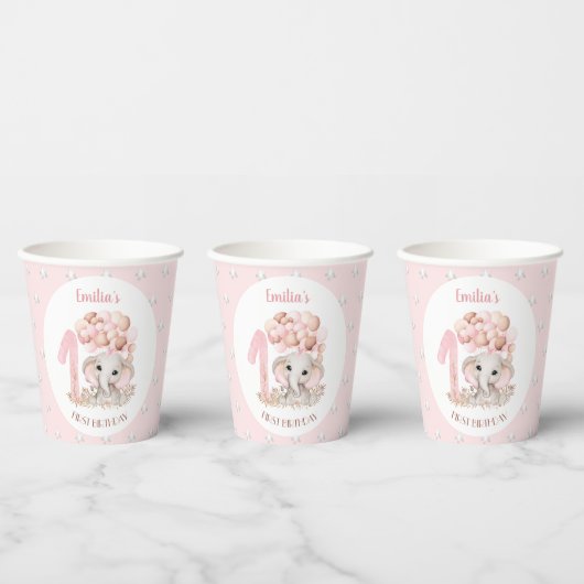 Eerste geboortecups met Cute Elephant Pink Papieren Bekers (Multi)