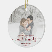 Eerste gehuwd kerstcadeau, aangepast foto, rood sc keramisch ornament (Links)