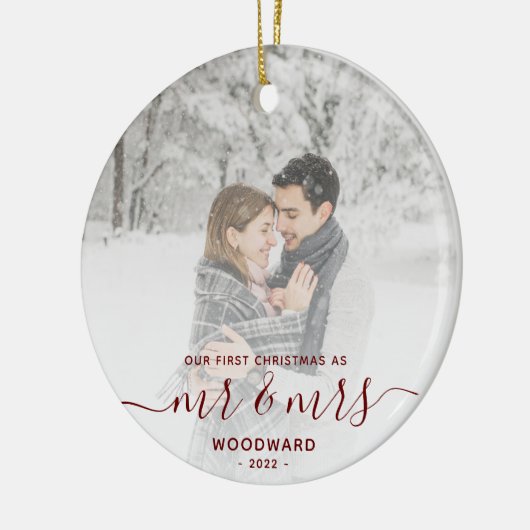 Eerste gehuwd kerstcadeau, aangepast foto, rood sc keramisch ornament (Links)