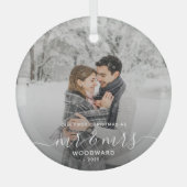 Eerste gehuwd kerstcadeaufotowitboek glas ornament (Voorkant)