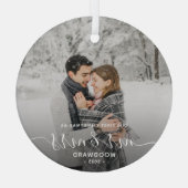 Eerste gehuwd kerstcadeaufotowitboek glas ornament (Achterkant)