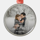 Eerste gehuwd kerstcadeaufotowitboek metalen ornament (Voorkant)