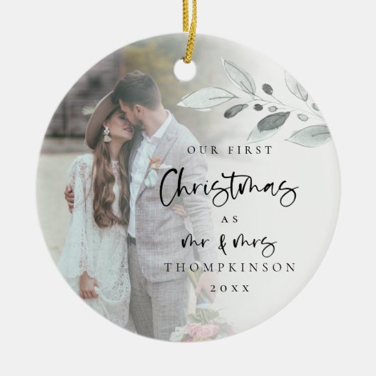 Eerste gehuwd kerstscript Fotonaam jaar Keramisch Ornament (Voorkant)