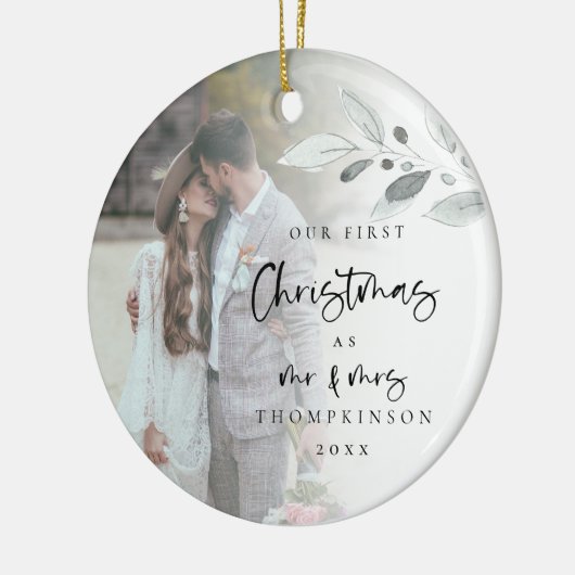 Eerste gehuwd kerstscript Fotonaam jaar Keramisch Ornament (Links)