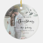 Eerste gehuwd kerstscript Fotonaam jaar Keramisch Ornament (Achterkant)