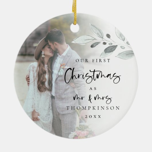 Eerste gehuwd kerstscript Fotonaam jaar Keramisch Ornament (Achterkant)