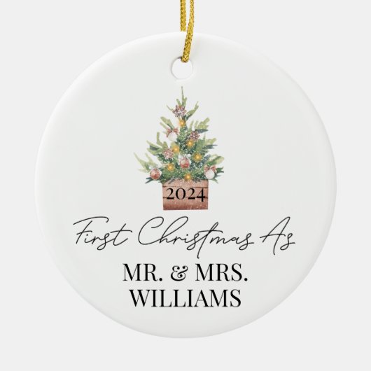 Eerste gehuwde kerstboom Waterverf Keramisch Ornament (Voorkant)