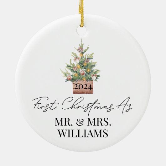 Eerste gehuwde kerstboom Waterverf Keramisch Ornament (Achterkant)