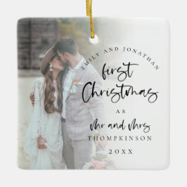 Eerste gehuwde kerstfoto Namen Jaar Keramisch Ornament