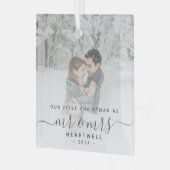 Eerste gehuwde Kerstmis Aangepast Foto Grijs Manus Glas Ornament (Voorkant links)