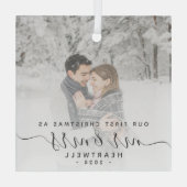 Eerste gehuwde Kerstmis Aangepast Foto Grijs Manus Glas Ornament (Achterkant)