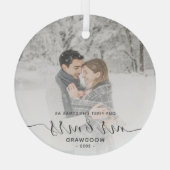 Eerste gehuwde Kerstmis Aangepast Foto Grijs Manus Glas Ornament (Achterkant)
