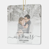 Eerste gehuwde Kerstmis Aangepast Foto Grijs Manus Keramisch Ornament (Links)