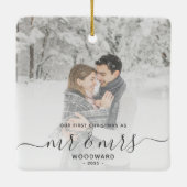 Eerste gehuwde Kerstmis Aangepast Foto Grijs Manus Keramisch Ornament (Achterkant)