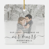 Eerste gehuwde Kerstmis Aangepast Foto Grijs Manus Keramisch Ornament (Achterkant)