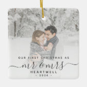 Eerste gehuwde Kerstmis Aangepast Foto Grijs Manus Keramisch Ornament (Voorkant)