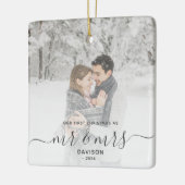 Eerste gehuwde Kerstmis Aangepast Foto Grijs Manus Keramisch Ornament (Links)