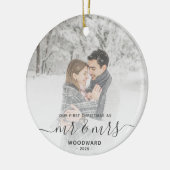 Eerste gehuwde Kerstmis Aangepast Foto Grijs Manus Keramisch Ornament (Links)