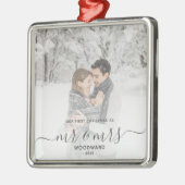 Eerste gehuwde Kerstmis Aangepast Foto Grijs Manus Metalen Ornament (Links)