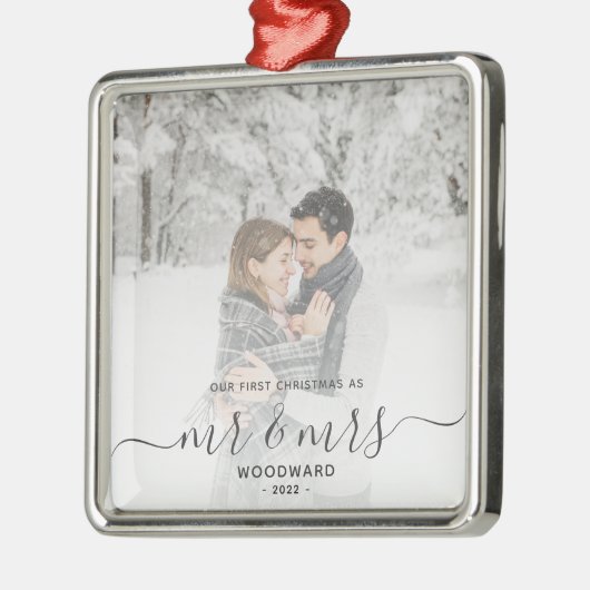 Eerste gehuwde Kerstmis Aangepast Foto Grijs Manus Metalen Ornament (Links)