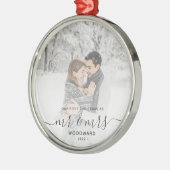 Eerste gehuwde Kerstmis Aangepast Foto Grijs Manus Metalen Ornament (Links)