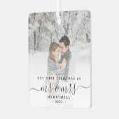 Eerste gehuwde Kerstmis Aangepast Foto Grijs Manus Metalen Ornament (Voorkant links)