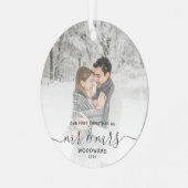 Eerste gehuwde Kerstmis Aangepast Foto Grijs Manus Metalen Ornament (Voorkant links)