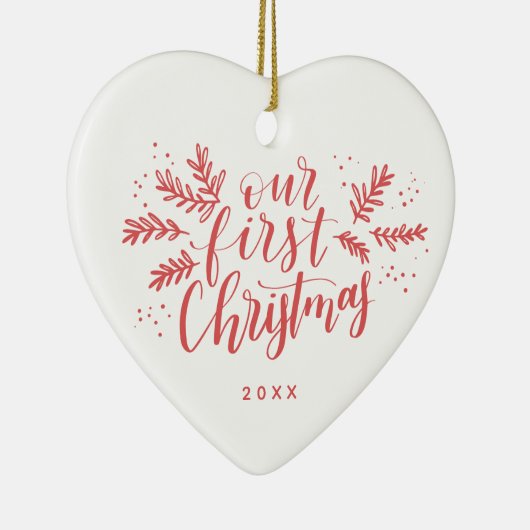 Eerste gehuwde Kerstmis met Foto Rood Keramisch Ornament (Rechts)