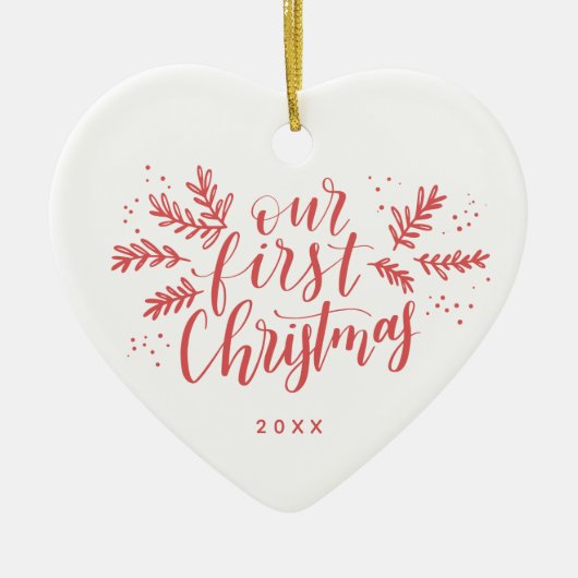 Eerste gehuwde Kerstmis met Foto Rood Keramisch Ornament (Voorkant)
