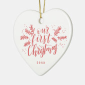 Eerste gehuwde Kerstmis met Foto Rood Keramisch Ornament (Links)