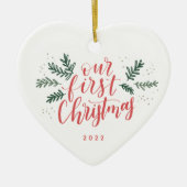 Eerste gehuwde Kerstmis met foto terug Keramisch Ornament (Voorkant)