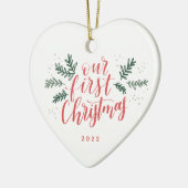 Eerste gehuwde Kerstmis met foto terug Keramisch Ornament (Links)