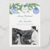 Eerste gehuwde kerstWaterverf Monogram Gold Folie Feestdagenkaart (Voorkant)