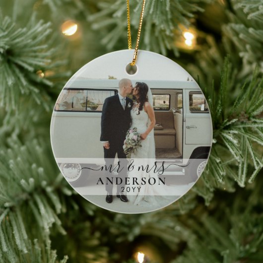 Eerste gehuwde Mr. en Mrs Wedding Foto Kerstmis Keramisch Ornament (Boom)
