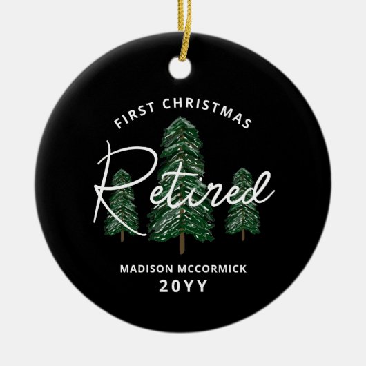 Eerste Gepensioneerde Kerst Elegante Evergreen Tre Keramisch Ornament (Voorkant)