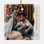 Eerste getrouwd Kerstmis twee foto eenvoudig Keramisch Ornament (Voorkant)
