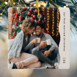 Eerste getrouwd Kerstmis twee foto eenvoudig Keramisch Ornament