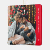 Eerste getrouwd Kerstmis twee foto eenvoudig rood Keramisch Ornament (Links)