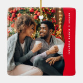 Eerste getrouwd Kerstmis twee foto eenvoudig rood Keramisch Ornament (Achterkant)
