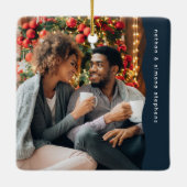 Eerste getrouwd Kerstmis twee foto eenvoudige mari Keramisch Ornament (Achterkant)