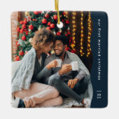 Eerste getrouwd Kerstmis twee foto eenvoudige mari Keramisch Ornament (Voorkant)