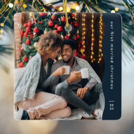 Eerste getrouwd Kerstmis twee foto eenvoudige mari Keramisch Ornament