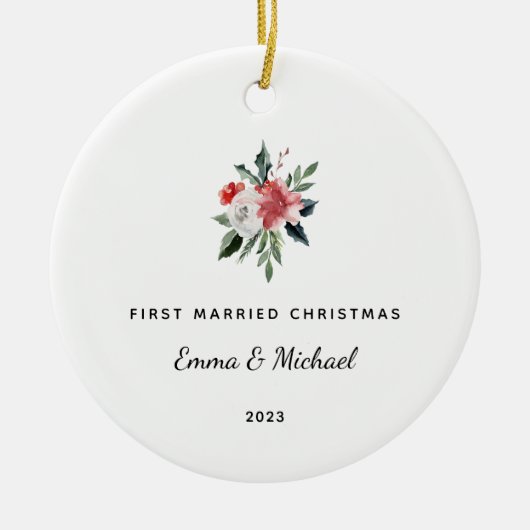 Eerste getrouwde kerst | Elegant en minimalistisch Keramisch Ornament (Voorkant)